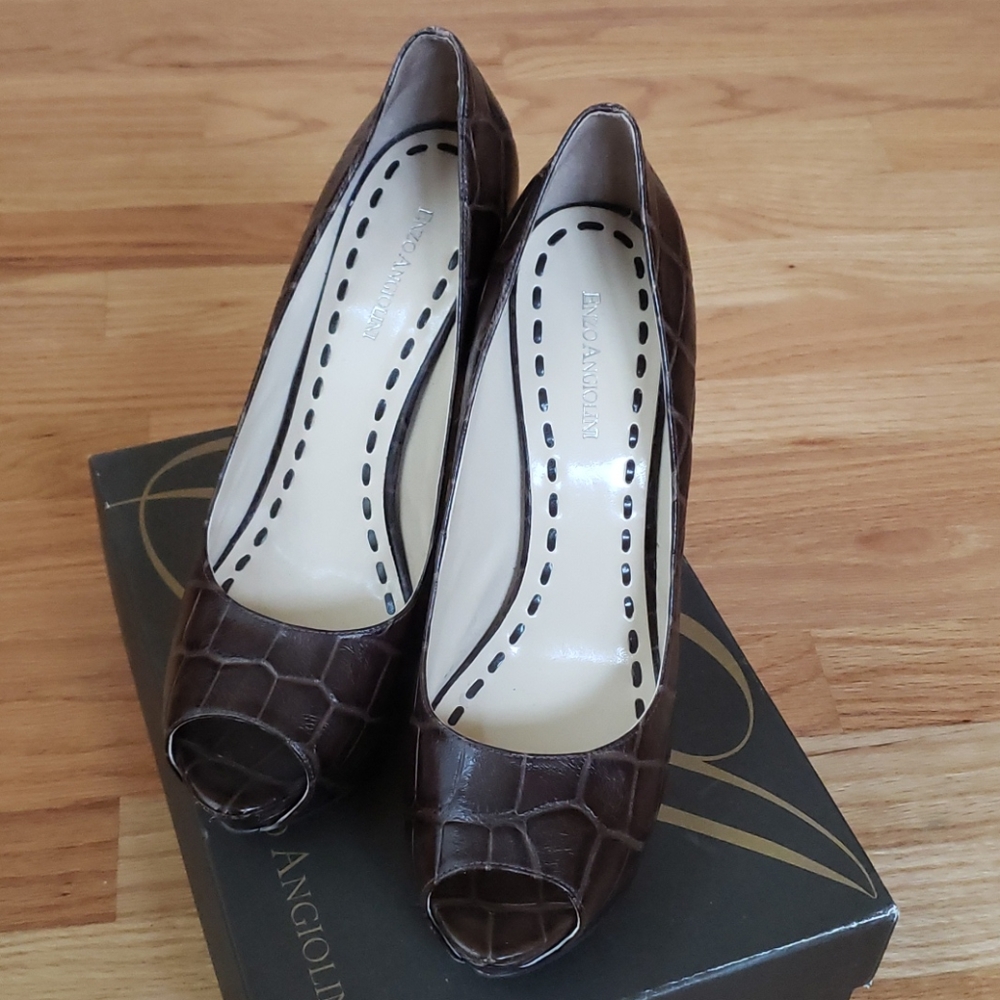 Faux croc platform heels